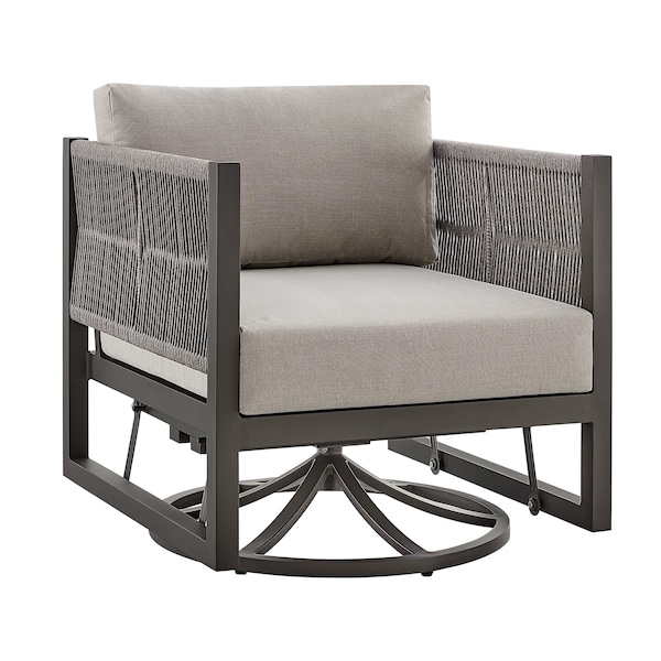 Armen Living Cuffay Outdoor Patio Swivel Glider Lounge Chair in Dark Brown Aluminum with Cushions 840254332461 - main